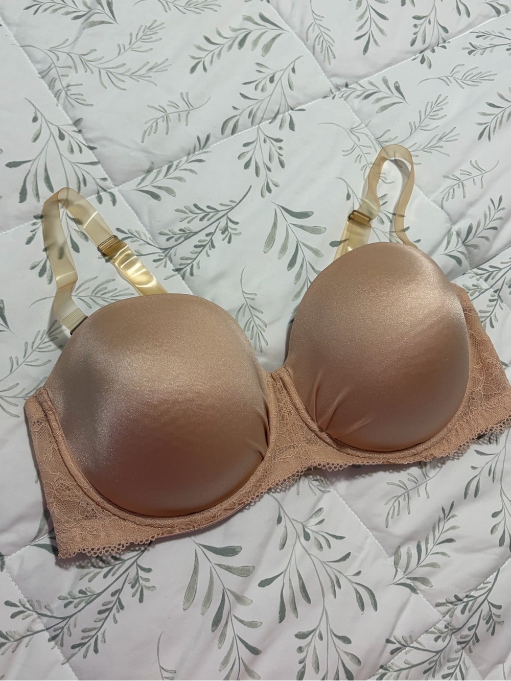 Deesse Lingerie 40DDD Convertible Bra Nude Beige Full Coverage Clear Straps Sexy